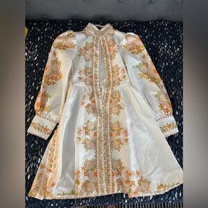 Beulah Floral Dress in White and Orange